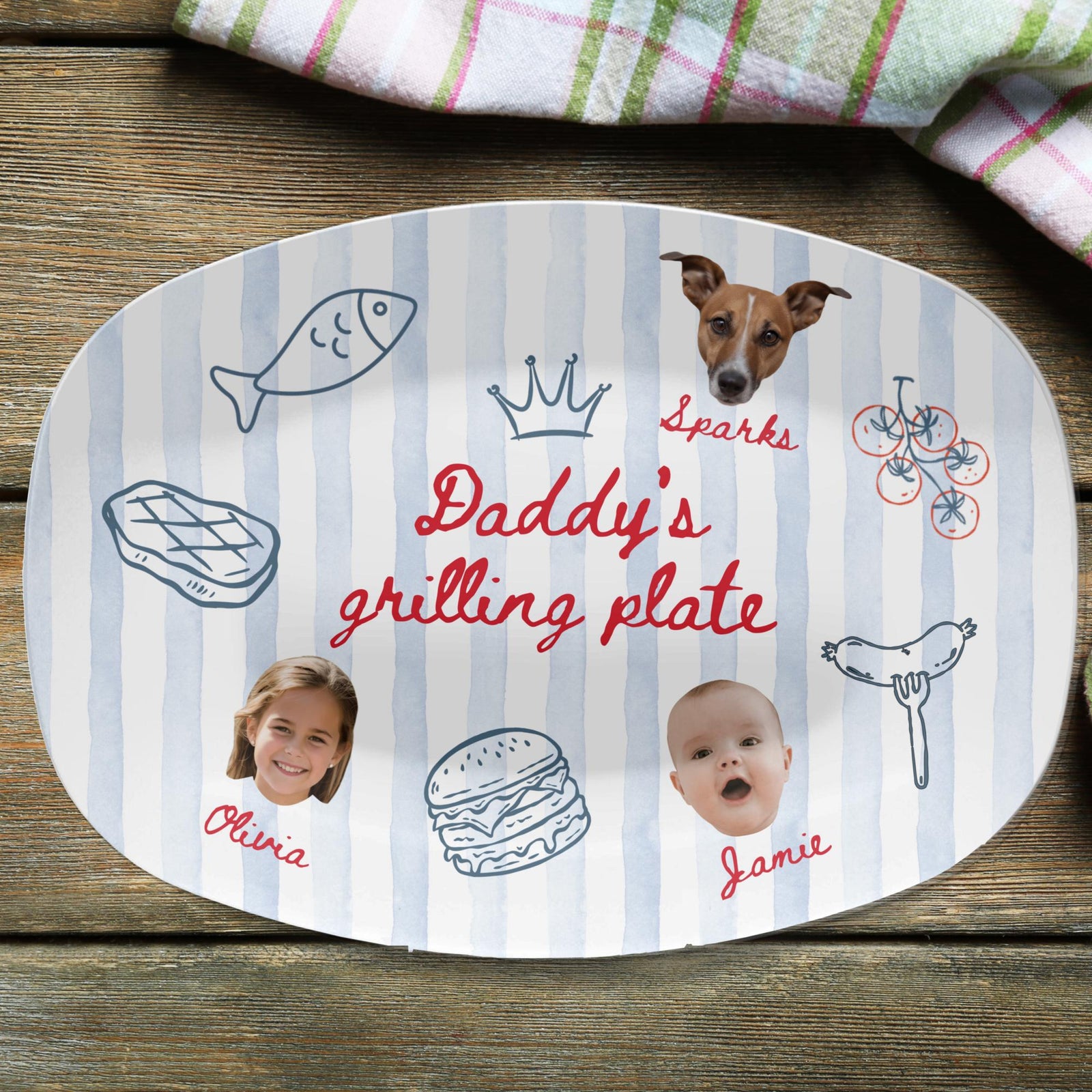 Personalized Dad Grilling Plate with Kids Faces, Funny Fathers Day Gift for Grill Master, BBQ Photo Platter from Kids for Daddy