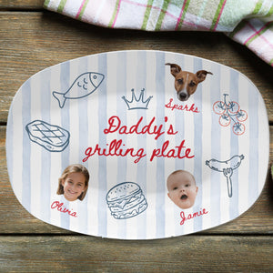 Personalized Dad Grilling Plate with Kids Faces, Funny Fathers Day Gift for Grill Master, BBQ Photo Platter from Kids for Daddy