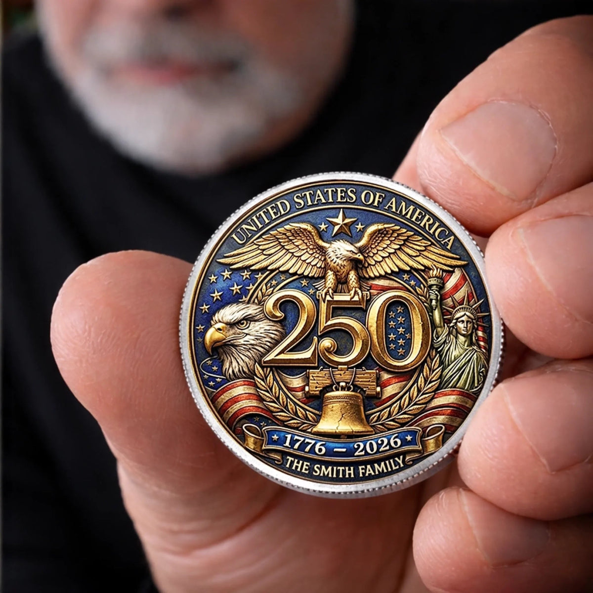 Patriotic 4th of July Family Keepsake Metal Coin Personalized American Heritage Challenge Coin Gift for Family Reunion, Independence Day & Memorial Celebration