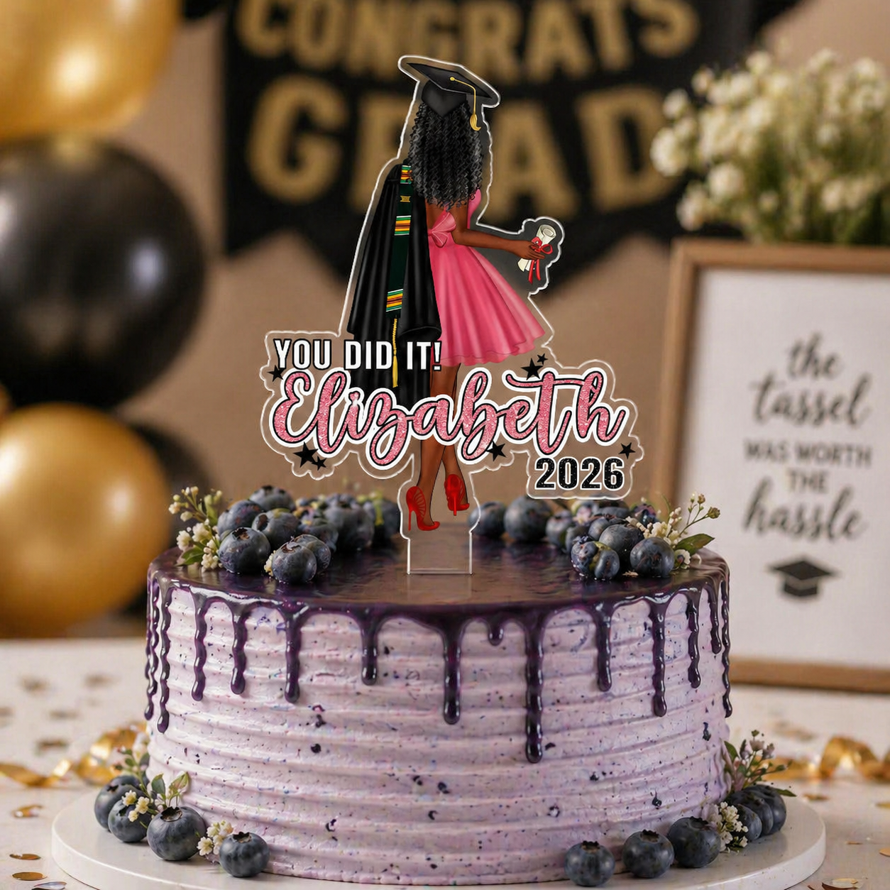 Custom Graduation Cake Topper for Girl, Personalized 2026 Senior Cake Decor, Graduation Gifts for Her