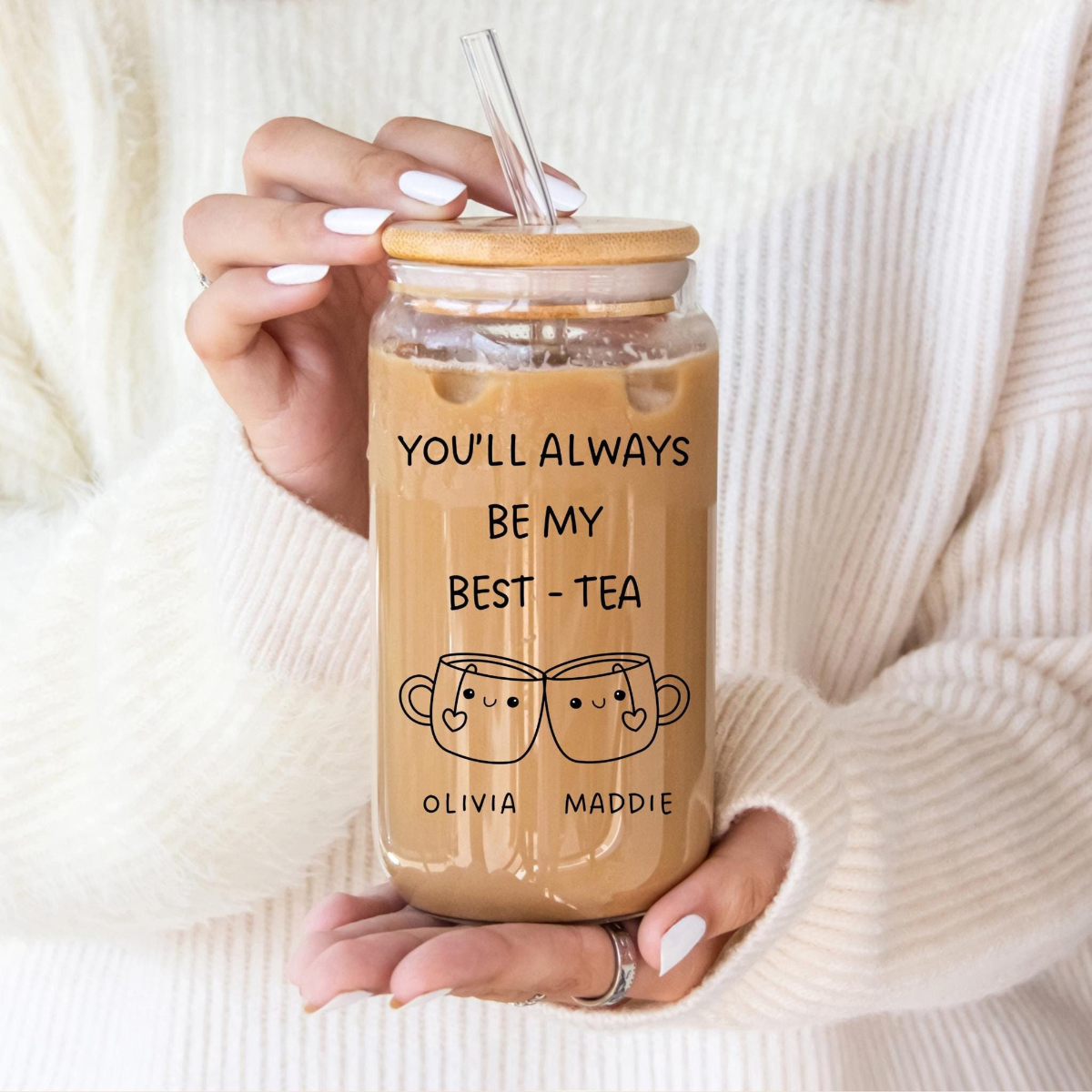 Best-tea Gift, Custom Bestie Glass Tumbler, Personalized Best Friend Gift, Friendship Cup, Long Distance Gift