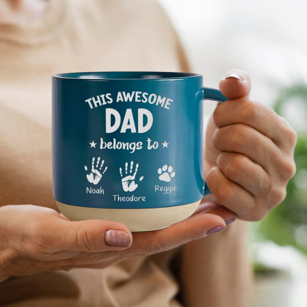 Personalized Father's Day Gift Engraved Mug For Dad, Handprint Kids Pottery Mug Gift, Dad's Children Names, Best Dad Ever Gift For Husband