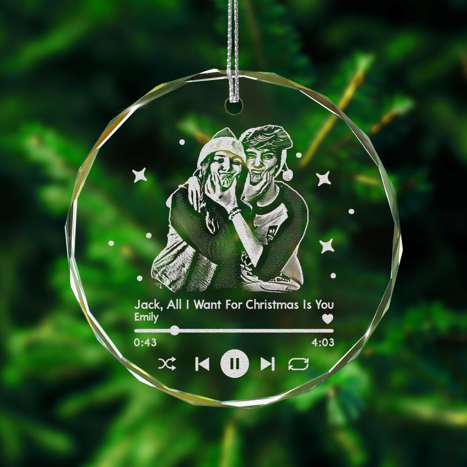 Personalized Anniversary Ornament with Portrait Photo, Custom Song Glass Ornament, Christmas Gifts for Couples