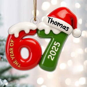 Custom Name 67 Six Seven 3D Effect - Personalized Acrylic Ornament - 2025 Slang, Funny Teen Grandkid