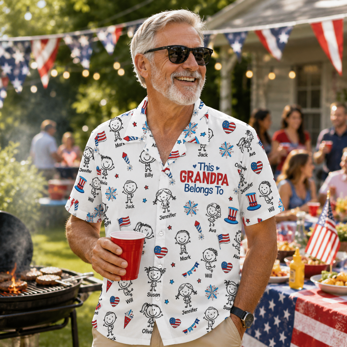 American Daddy Papa - Personalized Hawaiian Shirt - Summer Gift, Shirt For Dad, Grandpa, 4th Of July Shirt