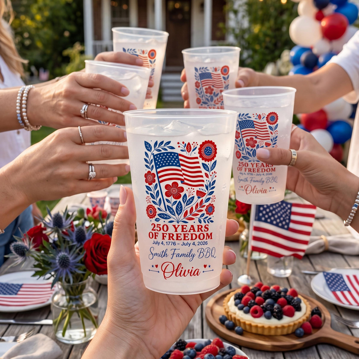 Personalized 4th of July Frosted Cup, 250 Years of Freedom Cup, Custom Family BBQ Party Cups, Independence Day 2026, Patriotic Plastic Cups