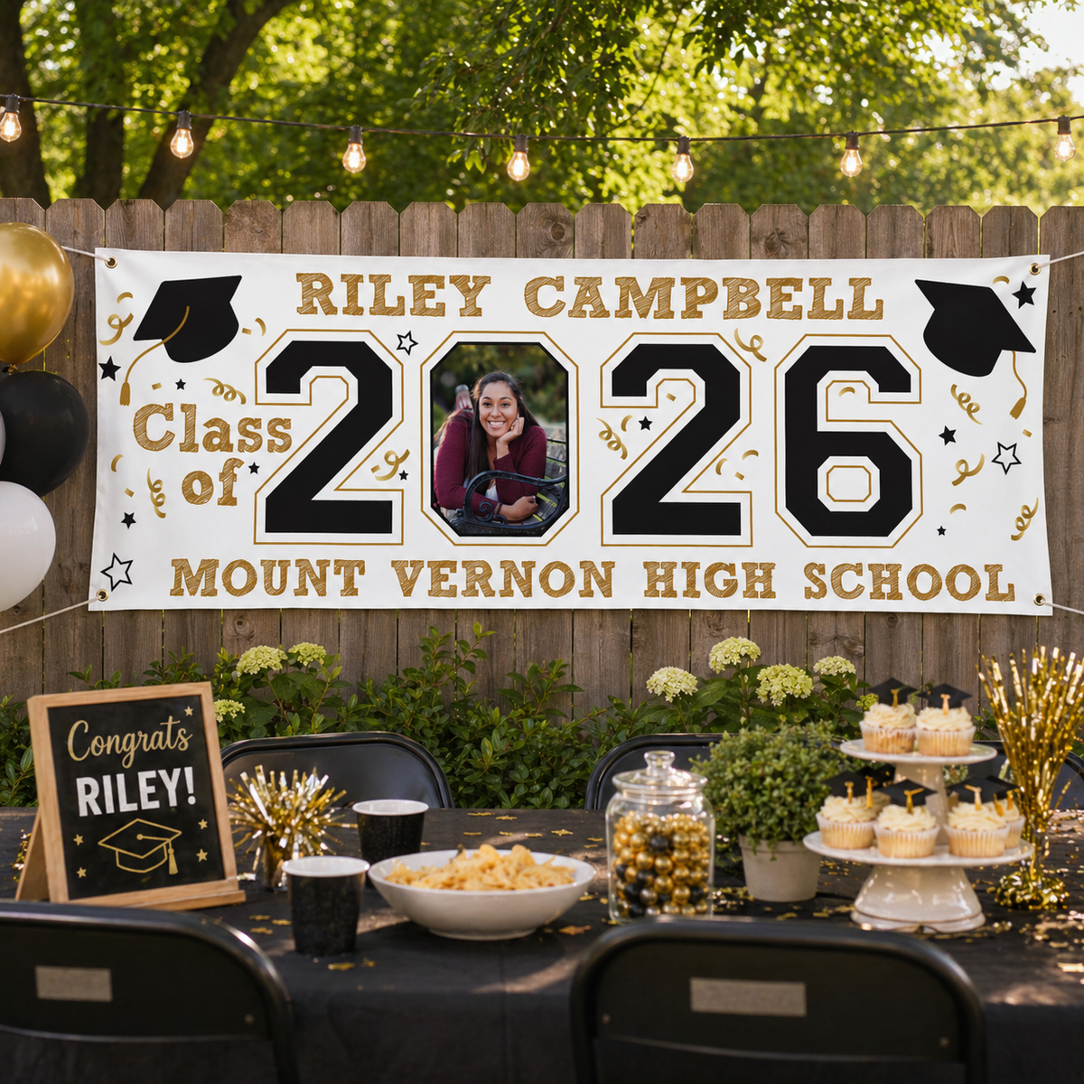 Personalized Graduation Banner with Photo Class of 2026 Custom Name High School Yard Party Decoration