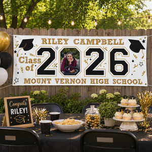 Personalized Graduation Banner with Photo Class of 2026 Custom Name High School Yard Party Decoration