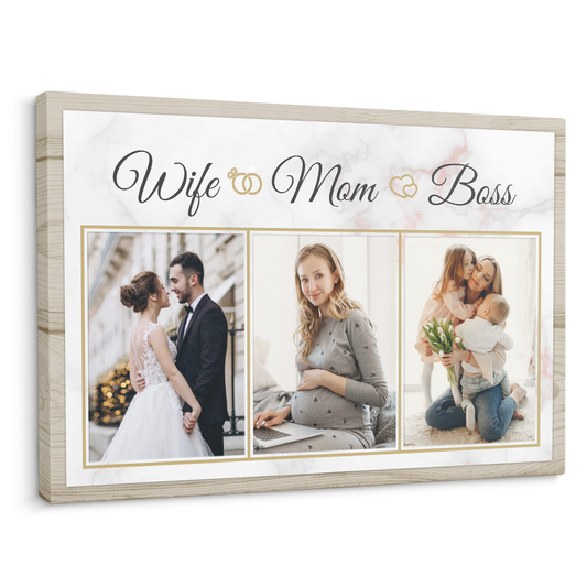 Wife Mom Boss, Custom Photo Collage - Personalized Canvas - Gift For Mom, Mother's Day, Birthday Gift