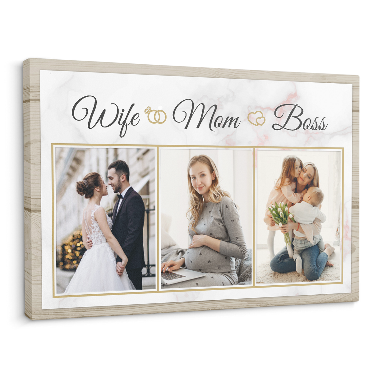 Wife Mom Boss, Custom Photo Collage - Personalized Canvas - Gift For Mom, Mother's Day, Birthday Gift