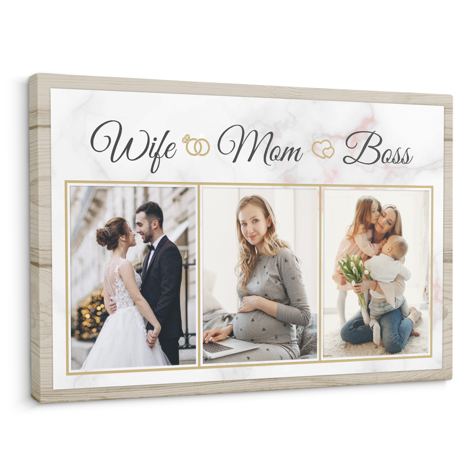 Wife Mom Boss, Custom Photo Collage - Personalized Canvas - Gift For Mom, Mother's Day, Birthday Gift