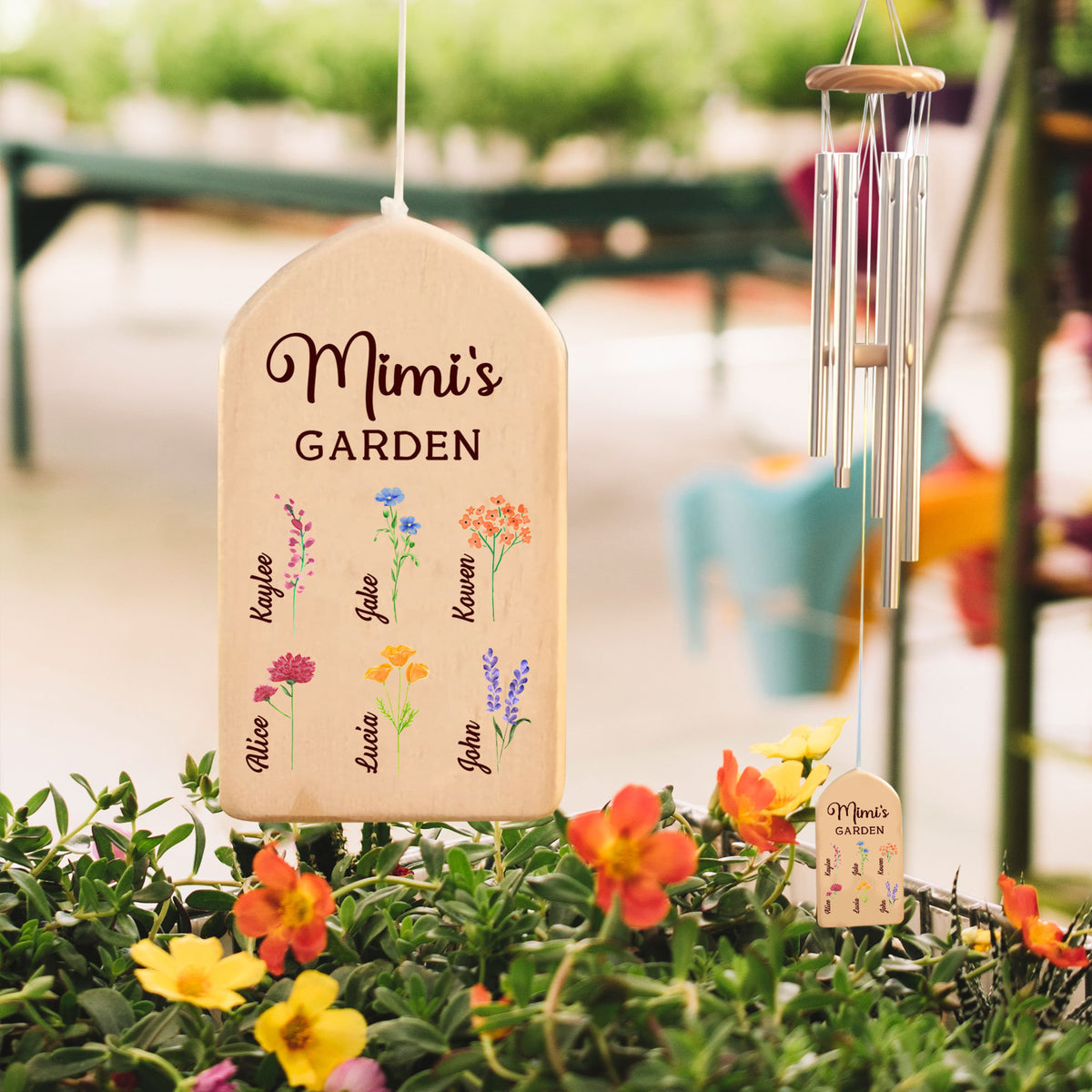 Grandma Mom's Garden Birth Month Flower With Kid Name - Personalized Windchime - Gift For Mom, Grandma, Mother's Day, Birthday Gift