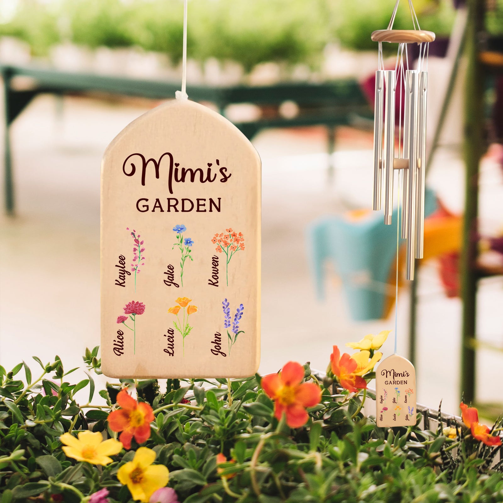 Grandma Mom's Garden Birth Month Flower With Kid Name - Personalized Windchime - Gift For Mom, Grandma, Mother's Day, Birthday Gift