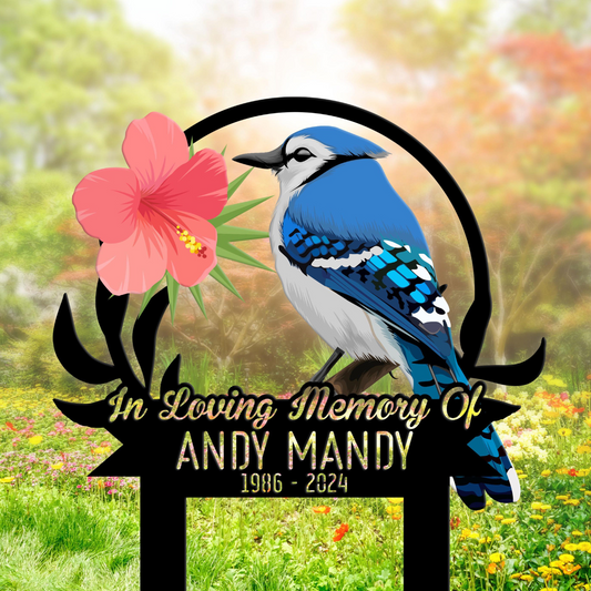 Custom Blue Jay Bird Memorial Stake, Personalized Blue Jay Garden Memorial, Memorial Plaque, Cemetery Stake, Remembrance Gift, Mom Loss Gift
