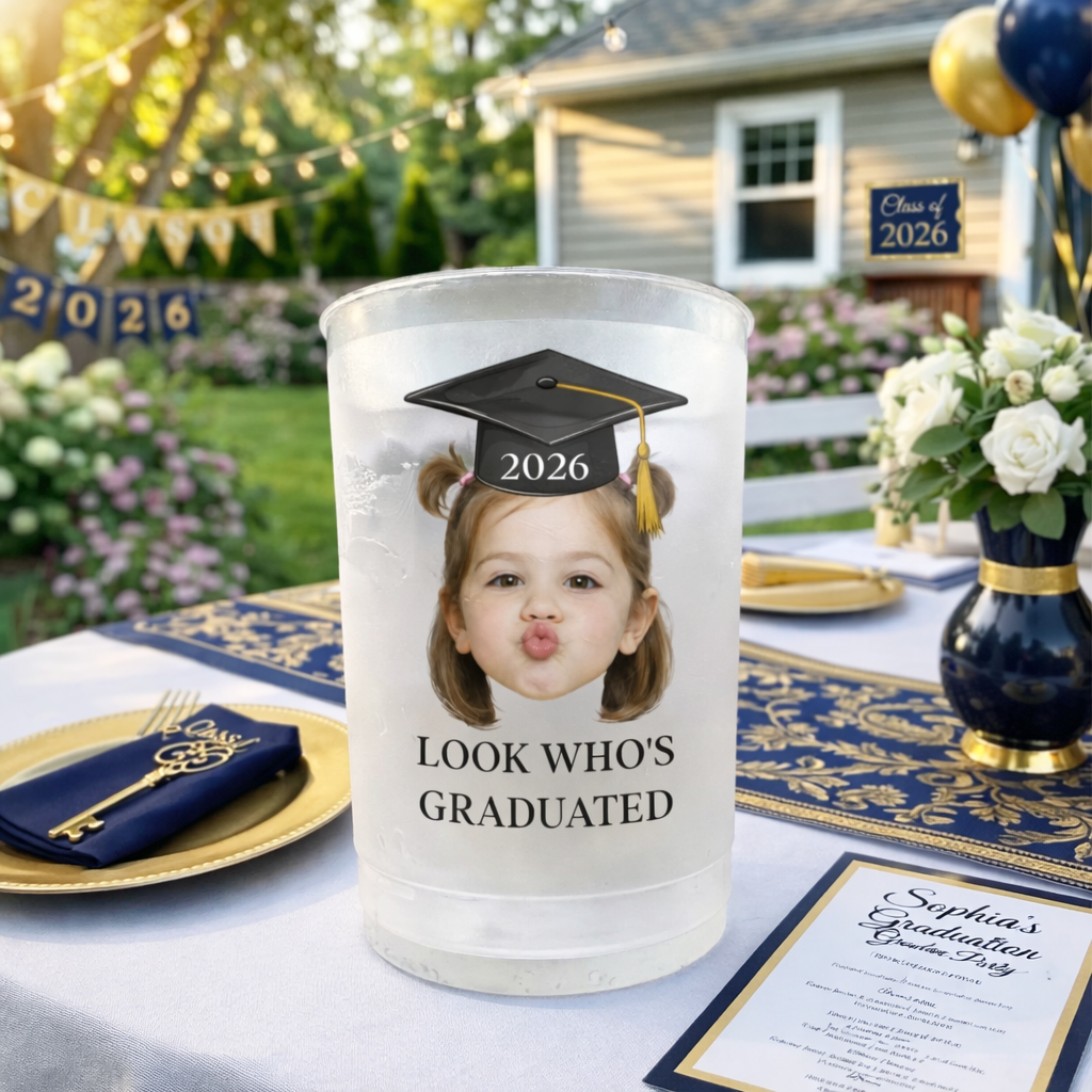 Look Who's Graduated Custom Photo Frosted Cup, Class of 2026 Graduation Gift, Graduation Drinkware, Senior Night Cup