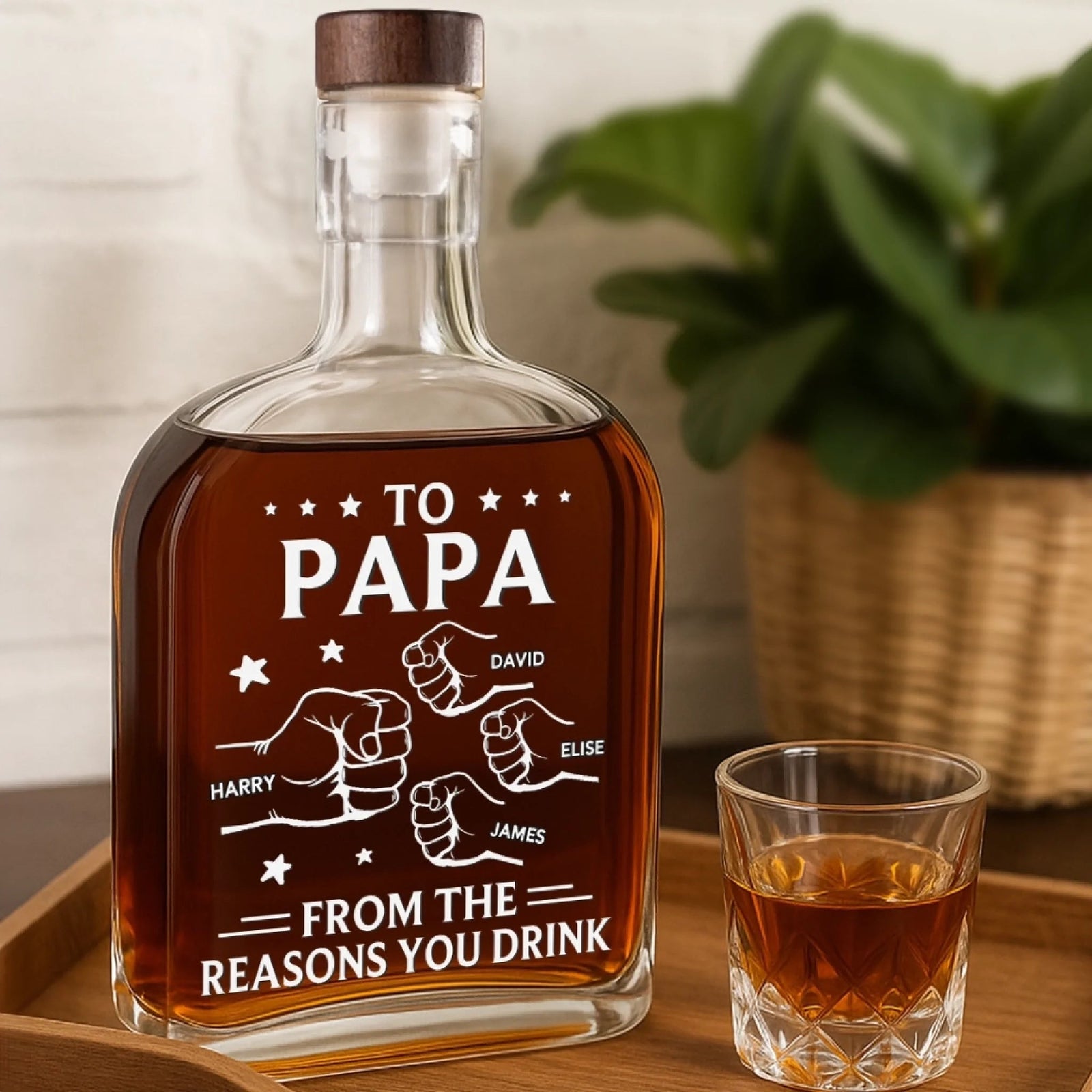 From The Reason You Drink Outline Fist Bump - Personalized Whiskey Bottle - Father's Day, Gift For Dad, Grandpa