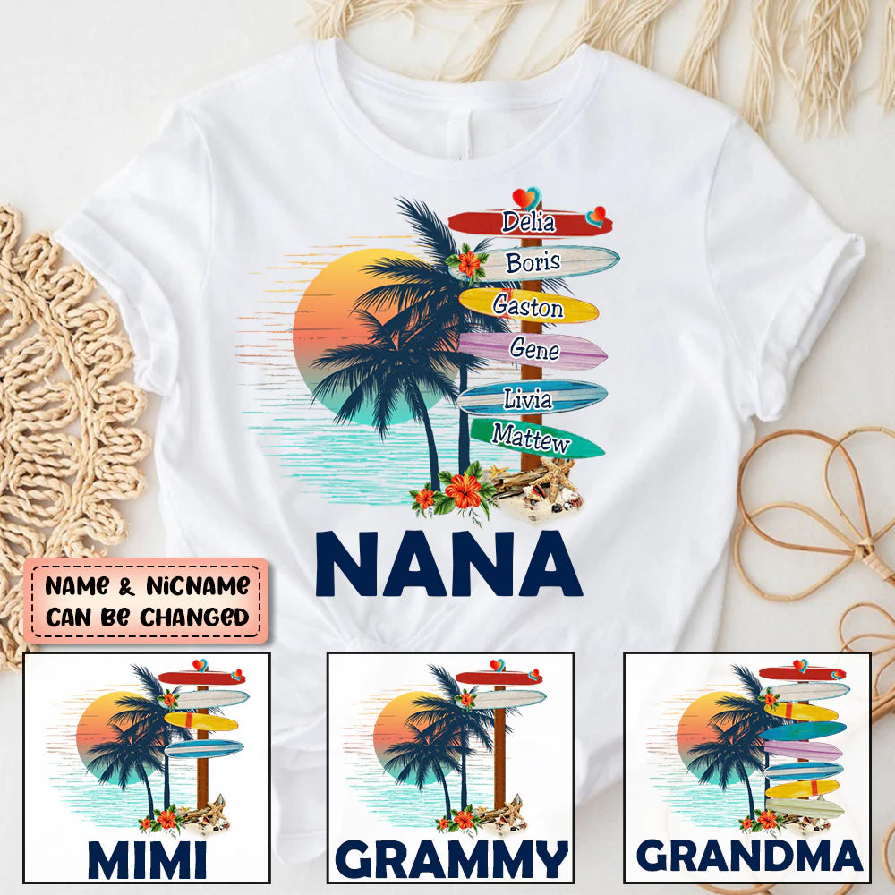 Grandma Surfboards Summer Vacation With Names Personalized Shirt, Gift For Grandma