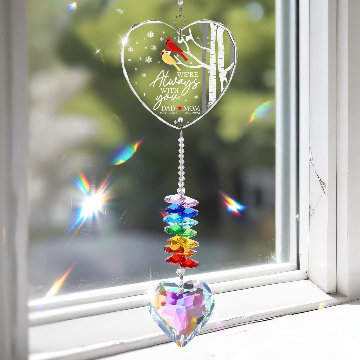 We're Always With You Crystal Suncatcher, Memorial Gifts For Loss Of Mom, Dad, Cardinal Remembrance Gifts, Sympathy Gifts For Loss Of Father