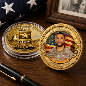 U.S. Veteran 250 Years Of Freedom Custom Photo - Personalized Metal Coin - Gift For Soldier, Veteran, Patriotic Gift