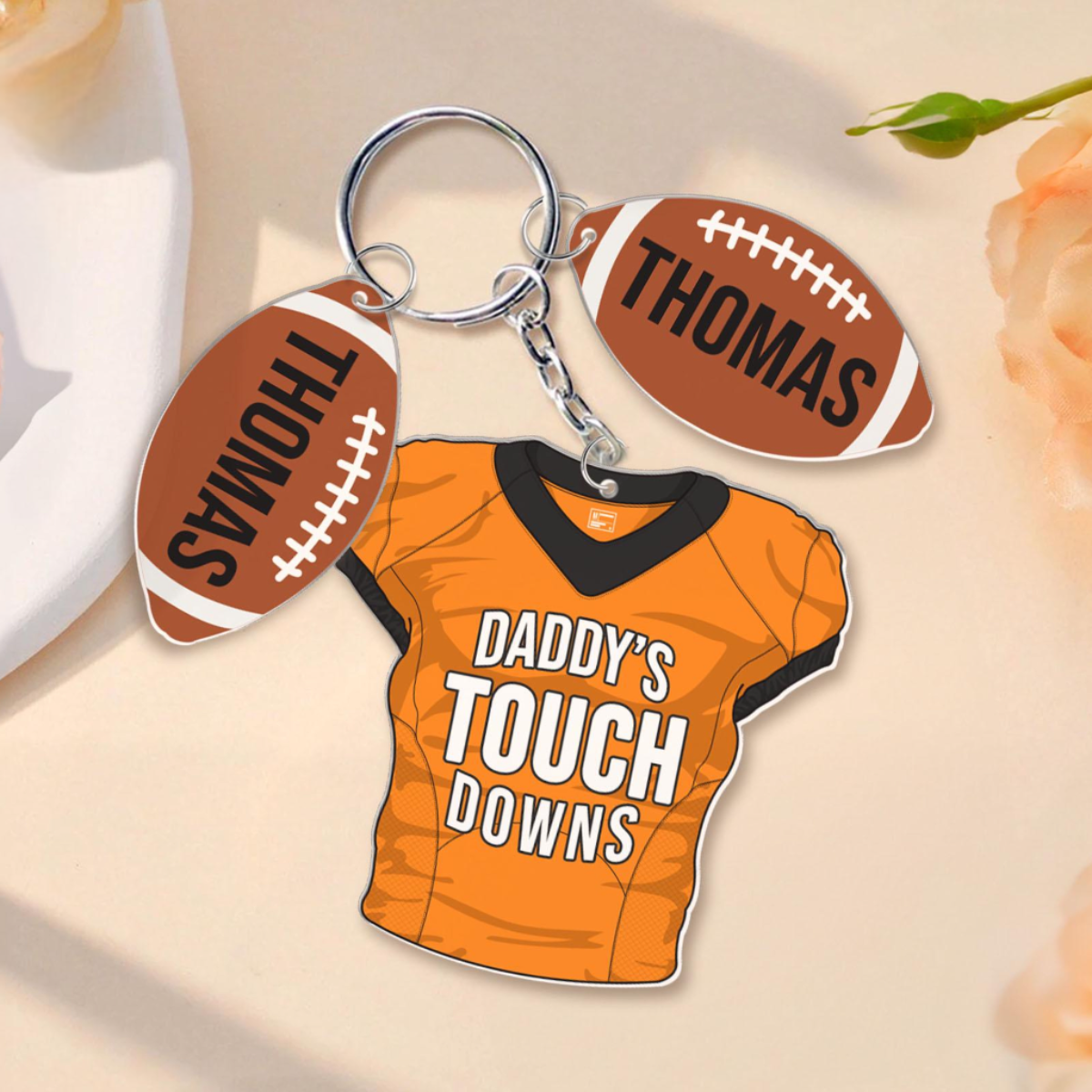 Daddy's Touchdowns Keychain, Personalized Father's Day Gift, Custom Football Dad Gift, Dad Gift From Son Daughter, Daddy's Team Keyring