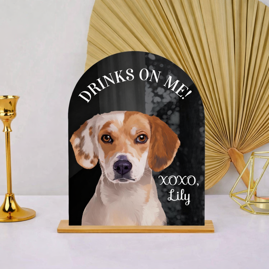 Drink On Me Custom Pet Portrait Wedding Bar Sign, Open Bar Dog Sign, Pet Photo Drink Sign, Wedding Bar Menu Sign, Modern Minimalist Wedding Sign