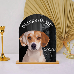 Drink On Me Custom Pet Portrait Wedding Bar Sign, Open Bar Dog Sign, Pet Photo Drink Sign, Wedding Bar Menu Sign, Modern Minimalist Wedding Sign