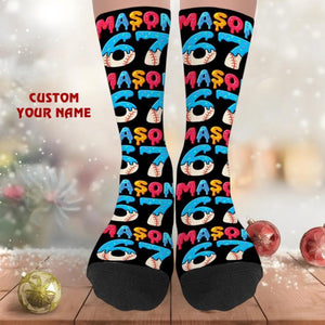 Custom Six Seven 6-7 Fun Meme Socks, 6-7 Meme Gift, 6-7 Funny Creams Drips Baseball Socks, Funny Christmas Gift