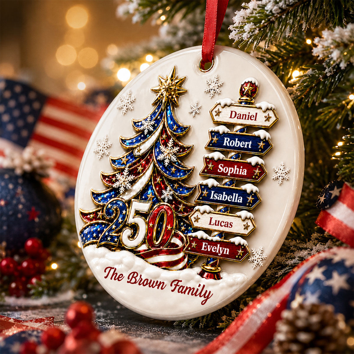 Family 250 Years Of Freedom Anniversary Family Ornament - Real 3D Raised Ornament