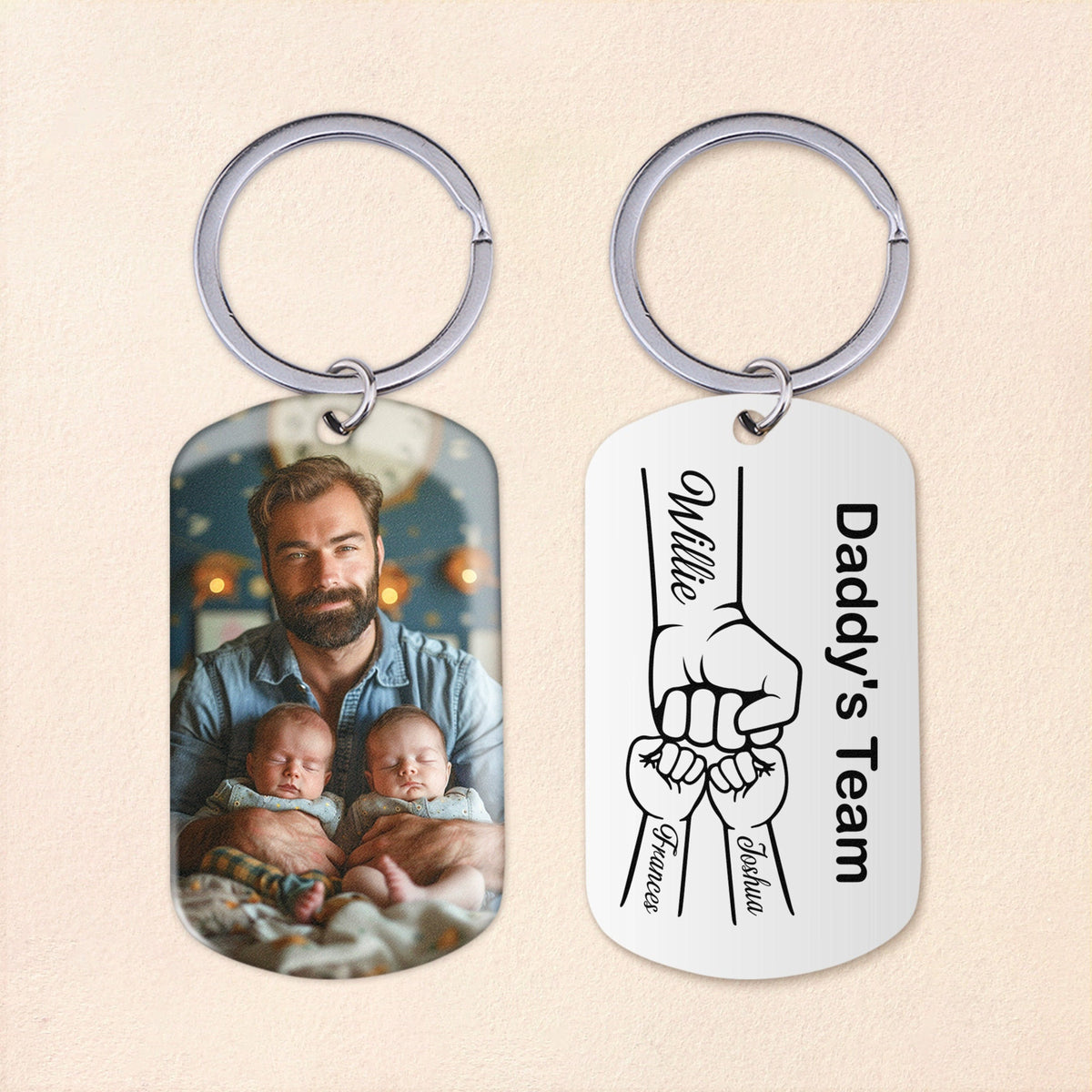 Custom Daddy Keyring, Photo Keychain for Daddy, Dad Fists with Kids Names Keychain, Dad Christmas Gift, Personalized Family Gifts for Dad