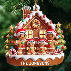 Gingerbread Family With Gingerbread House 3D Effect - Personalized Acrylic Ornament - Christmas Gift For Family