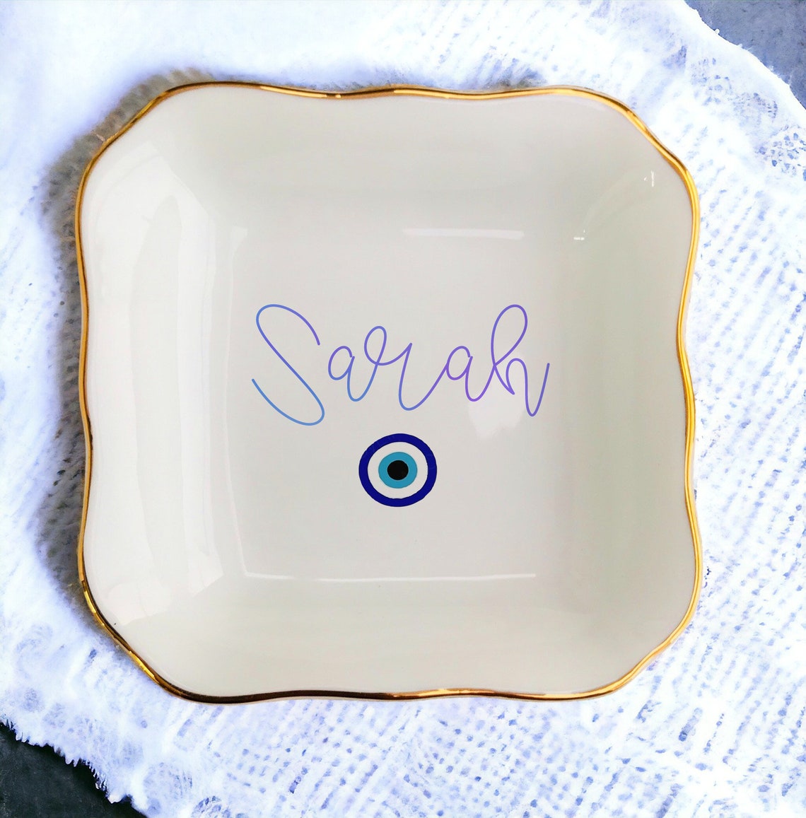 Personalized Evil Eye Birthday Ring Dish - Protection Gifts for Friend Bridesmaid Wedding Gifts