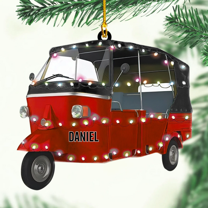 Auto Rickshaw Christmas Light Tree Ornament, Custom Car Ornament, Motorcycles lovers Reindeer Xmas Ornaments, Gift For Christmas
