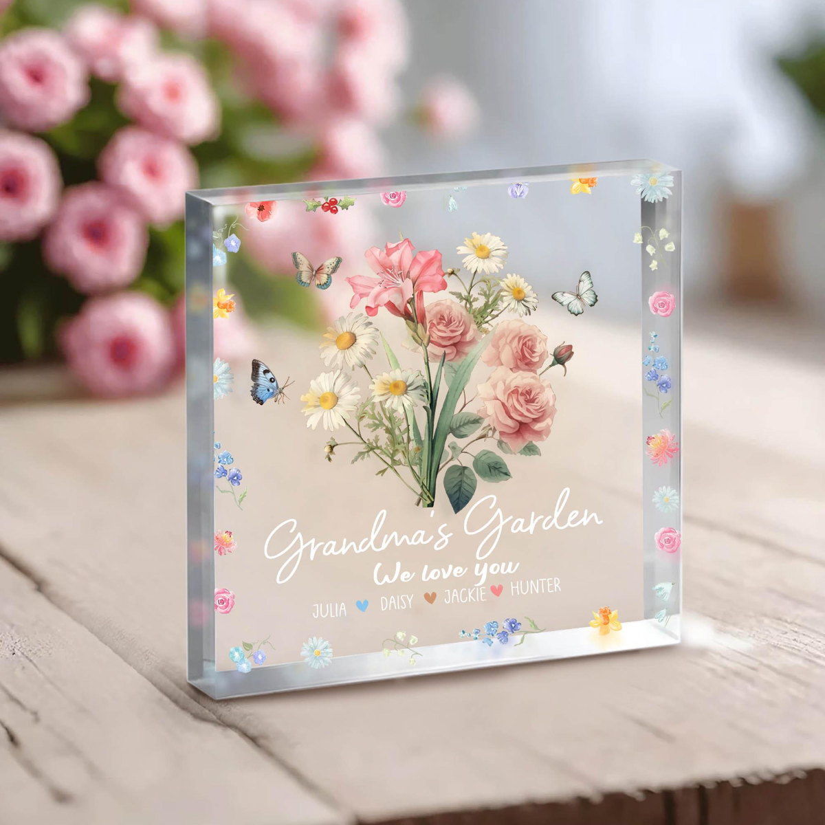 Personalized Gifts for Mom, Custom Acrylic Plaque, Mother's Day Gift, Grandma's Garden, Birth Month Flower Gift, Grandkids Names Floral Gift