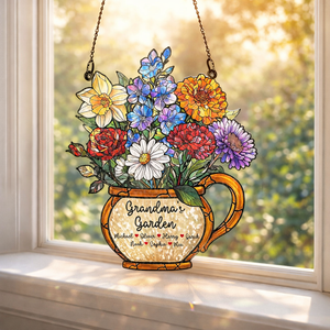 Personalized Grandma's Garden Suncatcher, Birth Month Flower Stained Glass Acrylic Window Hanging, Mother's Day Gift, Grandma Gift, Mom Gift