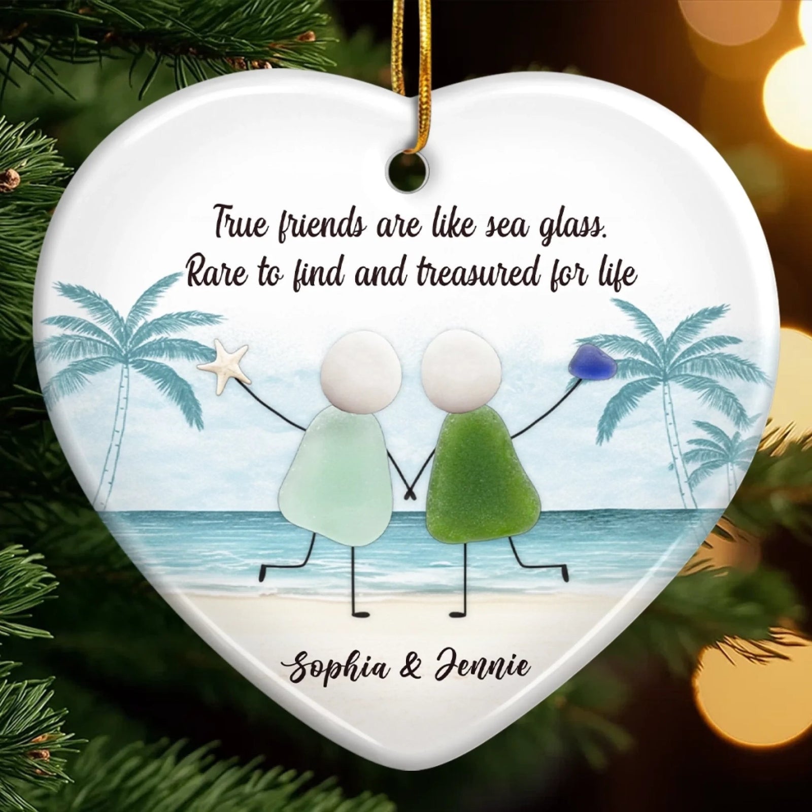 Joy Flows Like Waves Sea Glass Besties - Personalized Ornament - Christmas Gift For Besties, Friends