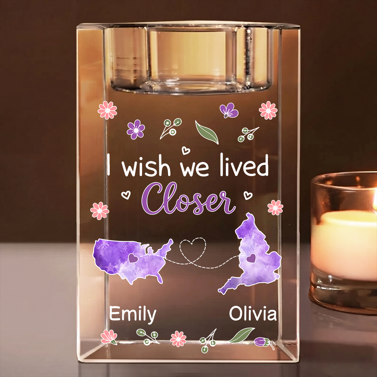 I Wish We Lived Closer Personalized Crystal Candle Holder - Memorial Gift