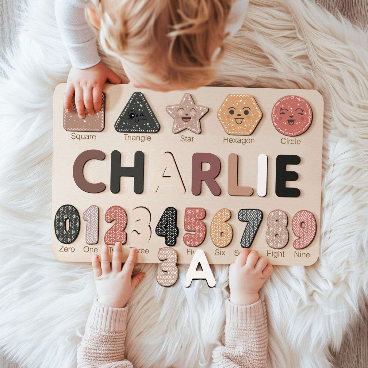 Wooden Busy Board Puzzle, Personalized Name Puzzle Toy, Baby Girl Gift, Nursery Decor, First Easter Gift, Custom Gift, One Year Old Gift
