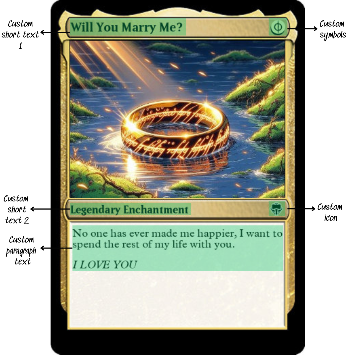 Magic the Gathering Custom Proposal Cards Custom Text, Color, Photo, Anniversary, Wedding, Party Cards