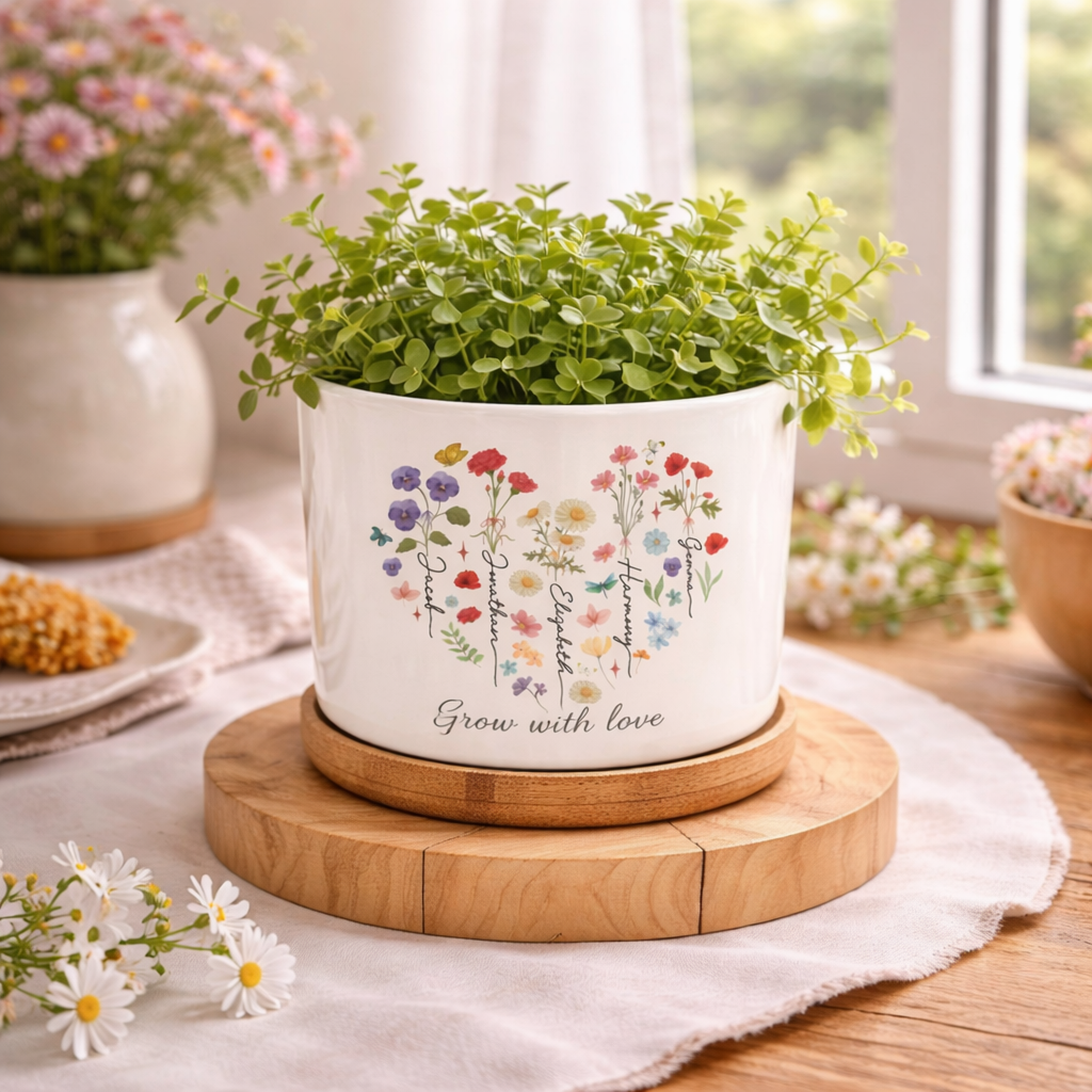 Personalized Birth Month Flower Plant Pot, Custom Flower Vase, Gift for Planter Lovers, Outdoor Flower Pot, Mothers Day Gift, Grandma Garden