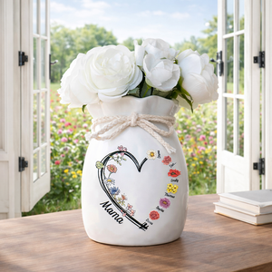 Every Bloom Belongs To Mama & Nana - Personalized Flower Vase With Ribbon - Gift For Mom, Grandma, Mother's Day Gift