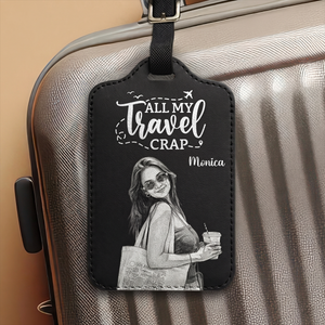 Custom Photo Bold Sketch Couple Besties Dog Cat Funny Portrait - Personalized Leather Luggage Tag