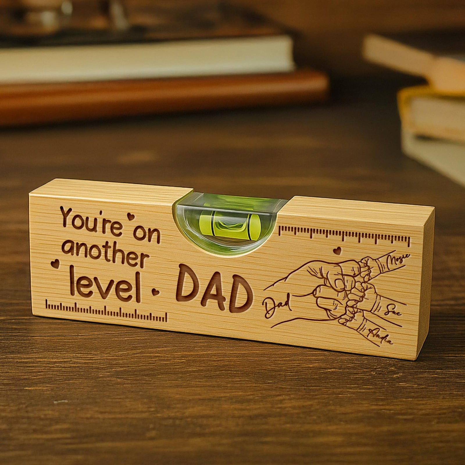 Custom You re On Another Level Dad Opener, Personalized Wooden Spirit Level Tool, Custom Father's Day Wood Spirit Level With Fist Bumps