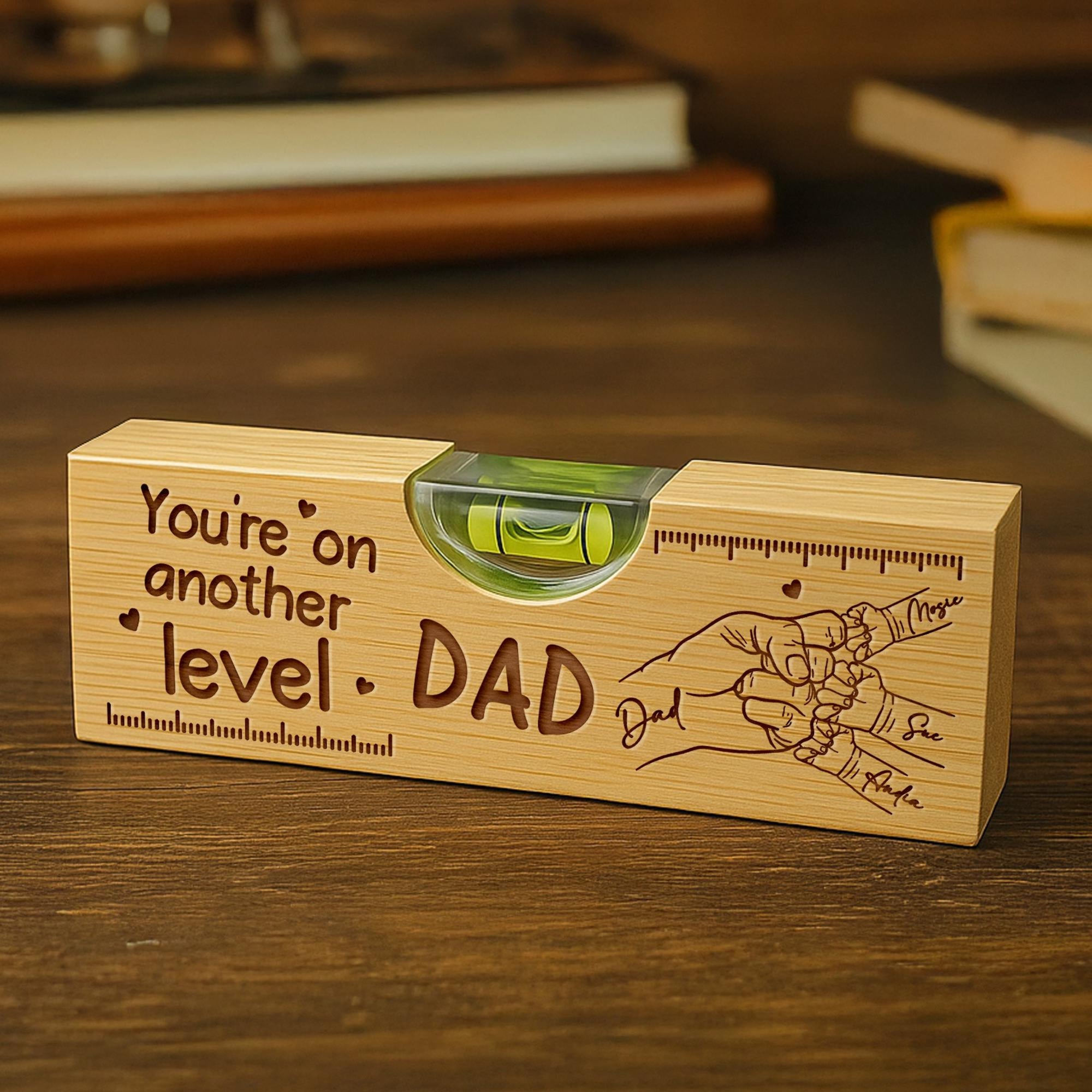 Custom You re On Another Level Dad Opener, Personalized Wooden Spirit Level Tool, Custom Father's Day Wood Spirit Level With Fist Bumps