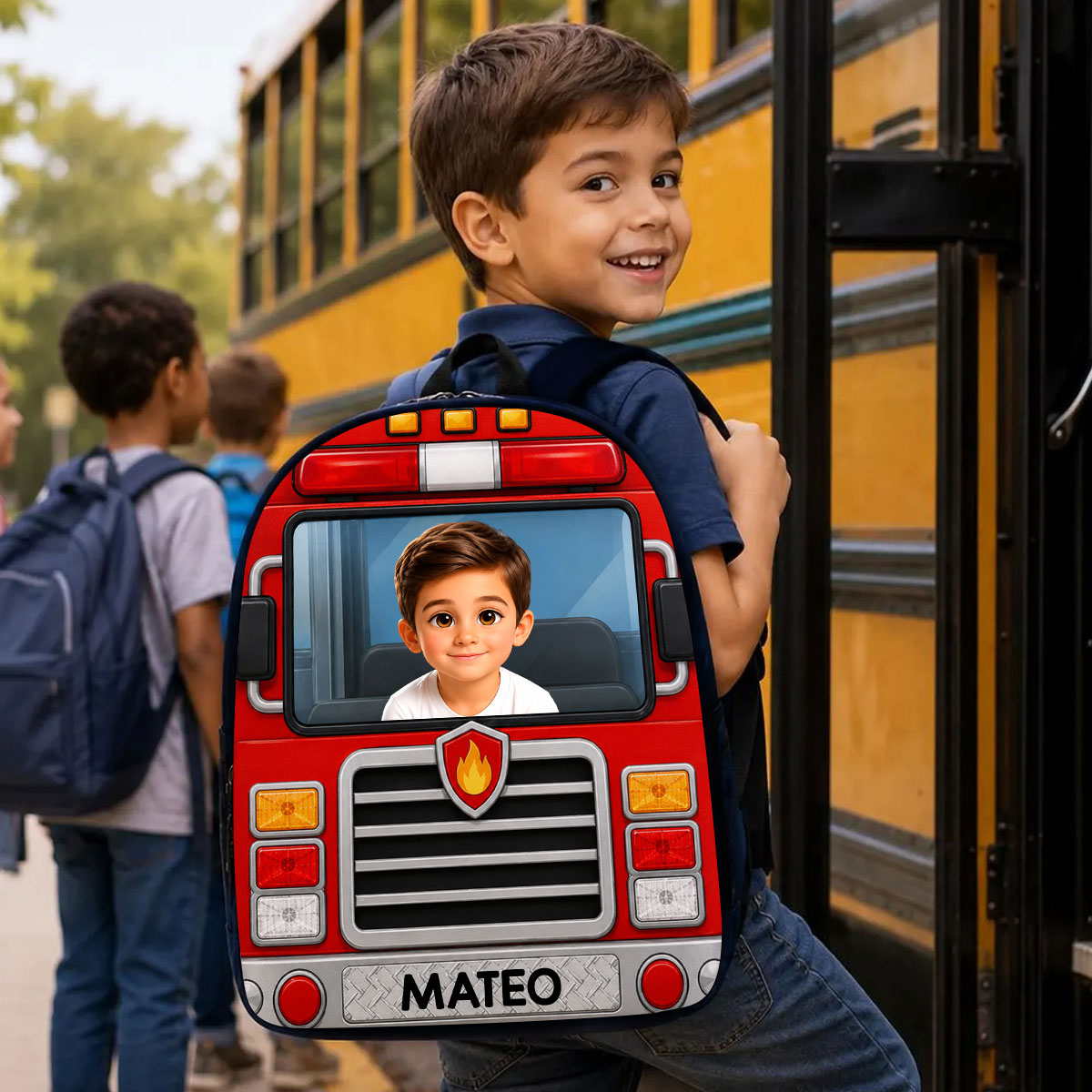 School Bus, Tractor for Boys Girls - Personalized Backpack - Back to School Backpack for Kids