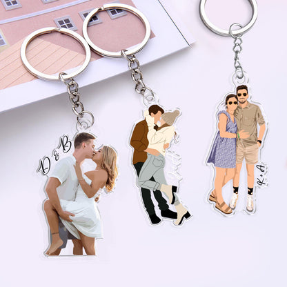 Personalized Couples Gift, Valentine's Gift For Him Her, Custom Faceless Portrait Keychain, Couples Photo Anniversary Gift, Boyfriend Gift