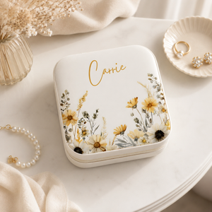 Personalized Floral Jewelry Box, Custom Name Travel Jewelry Case, Bridesmaid Gift, Wedding Gift for Her | Portable Ring & Earring Storage