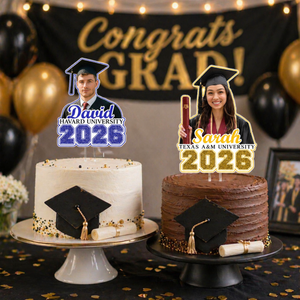 Custom Photo Graduation Cake Topper, Personalized Grad Cake Topper Class of 2026, Name & School, Congrats Graduate Party Decoration