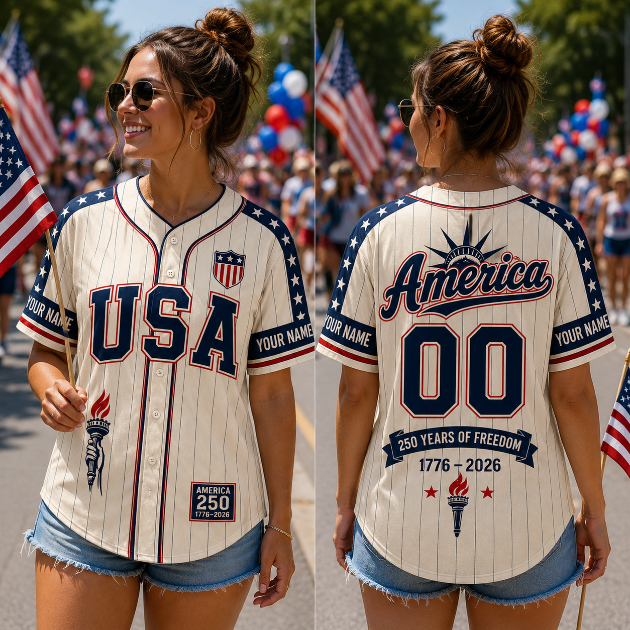 Personalized USA 250 Baseball Jersey, Custom Name Number America Jersey, 1776 2026 Patriotic Shirt, 250 Years of Freedom Gift