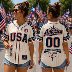 Personalized USA 250 Baseball Jersey, Custom Name Number America Jersey, 1776 2026 Patriotic Shirt, 250 Years of Freedom Gift