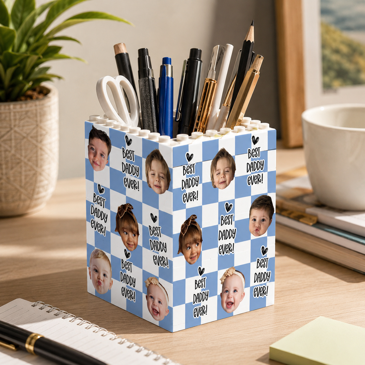 Personalized Baby Face Photo Building Block Pen Holder, Best Dad Ever Puzzle Block, New Dad Gift, Fathers Day Gift For Dad, Papa